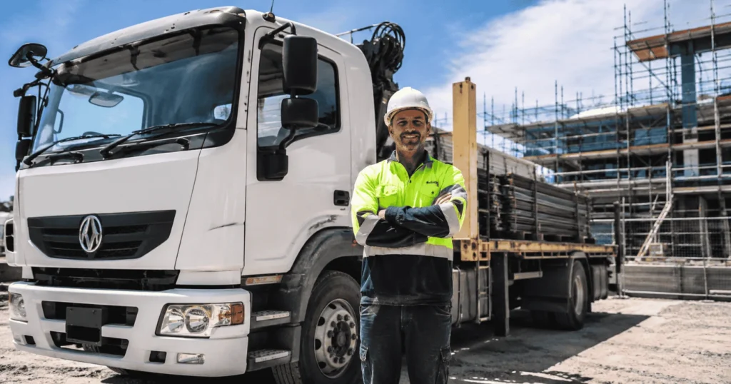 Truck Driver in Australia transporting construction materials to a building site using a heavy vehicle in Sydney.