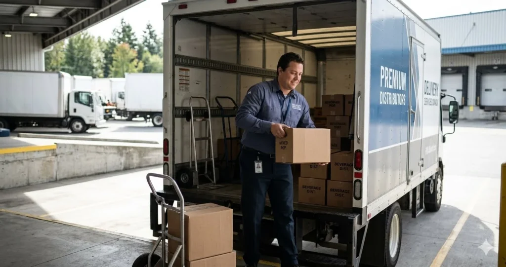 Delivery Driver Job in Canada - PepsiCo delivery driver loading beverage products into truck