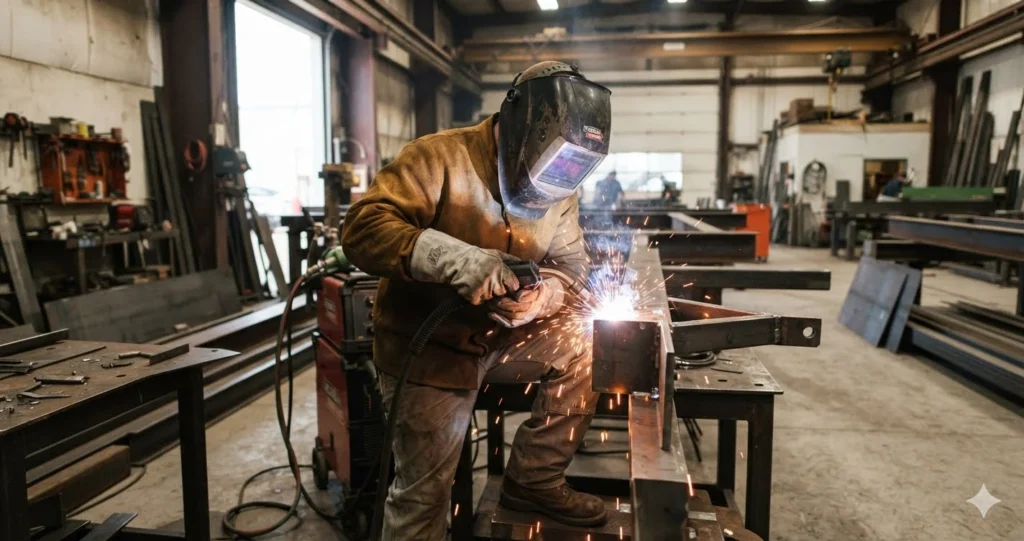 Fabrication Welder Job in Canada - skilled welder working in metal fabrication workshop