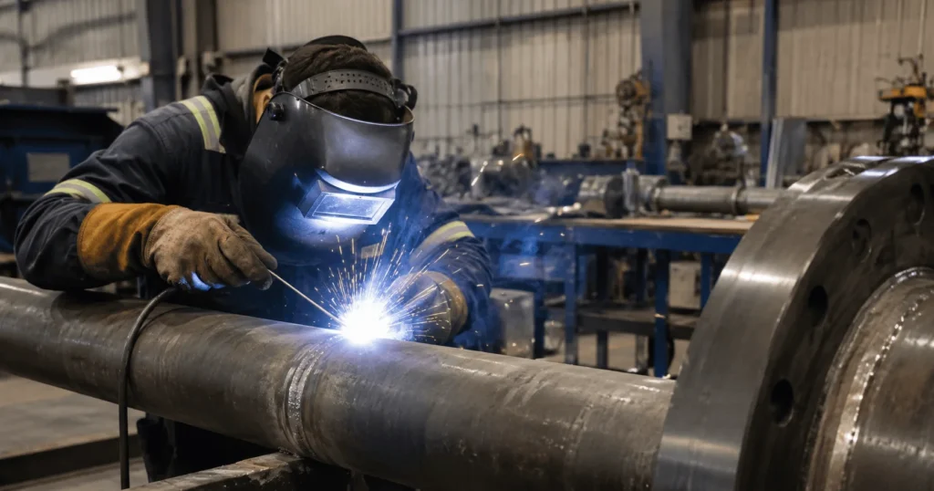 Pipe Welder Jobs in Australia 2026 – Professional Pipe Welder Working in an Industrial Fabrication Workshop