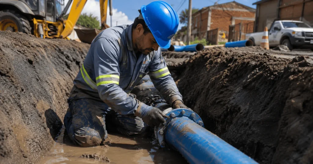 Plumber Jobs in Brazil – skilled plumber performing water supply network maintenance in Belo Horizonte, Brazil