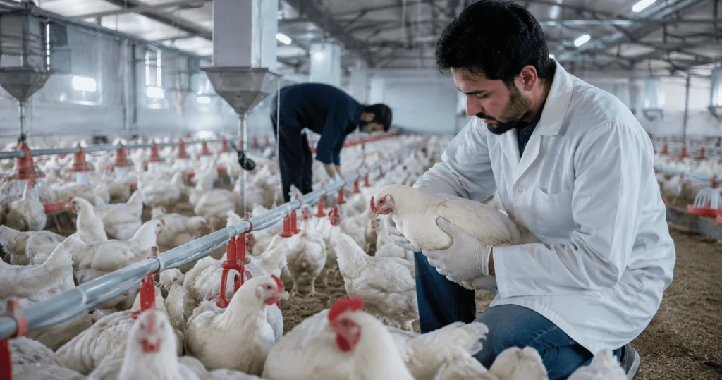 Poultry Farm Jobs in Dubai 2026 at Emirates Bio Farm LLC with a Junior Poultry Supervisor caring for organic layer chickens in a modern poultry farm.