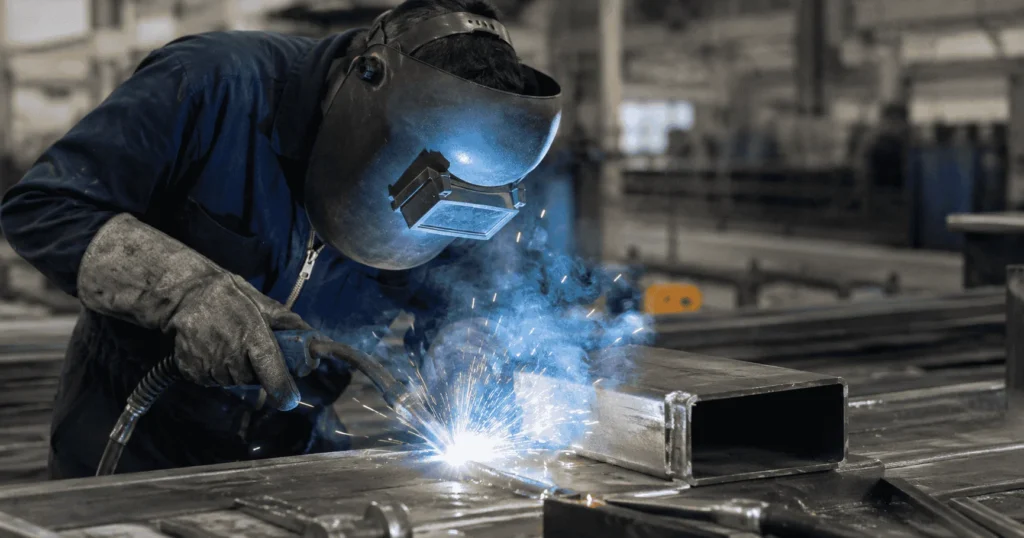 Professional welder performing metal welding at an industrial construction site for Welder Jobs in Dubai 2026