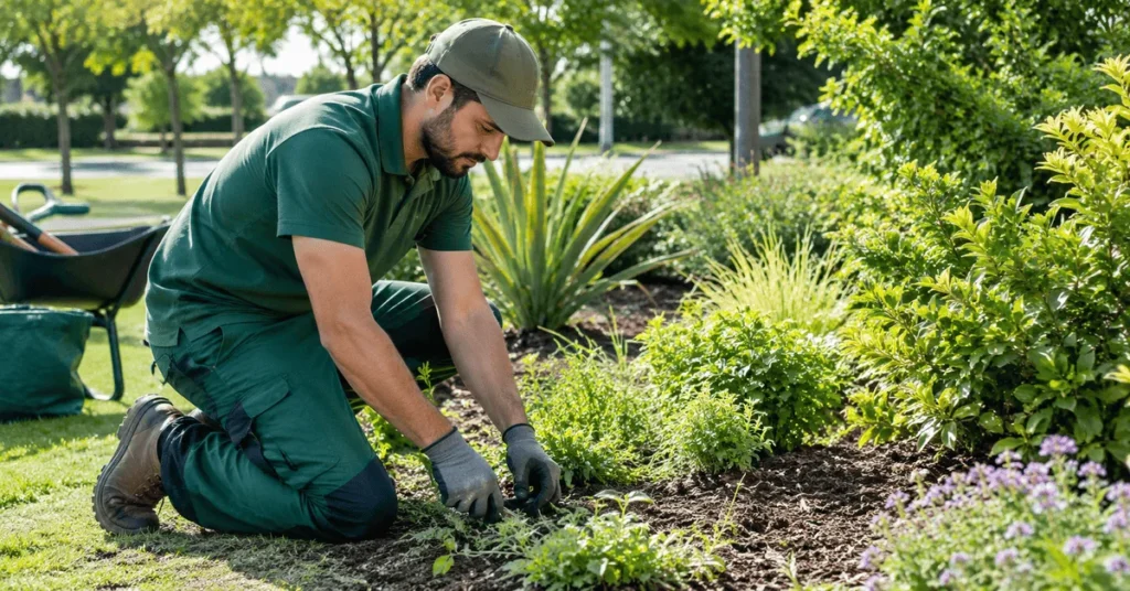 Gardener Job in Australia – professional gardener maintaining a landscaped garden